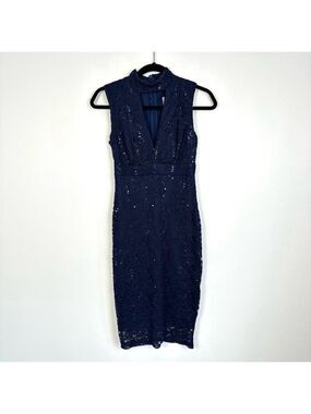 Jess Wright Sequin Floral Lace High Neck Pencil Dress Womens Size 4 (UK 8)